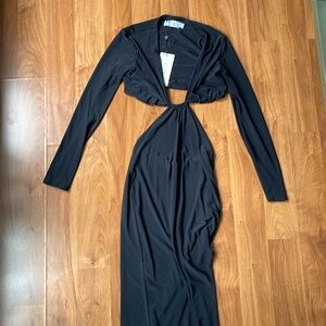 Club L London cut out long sleeve black maxi dress with side slit